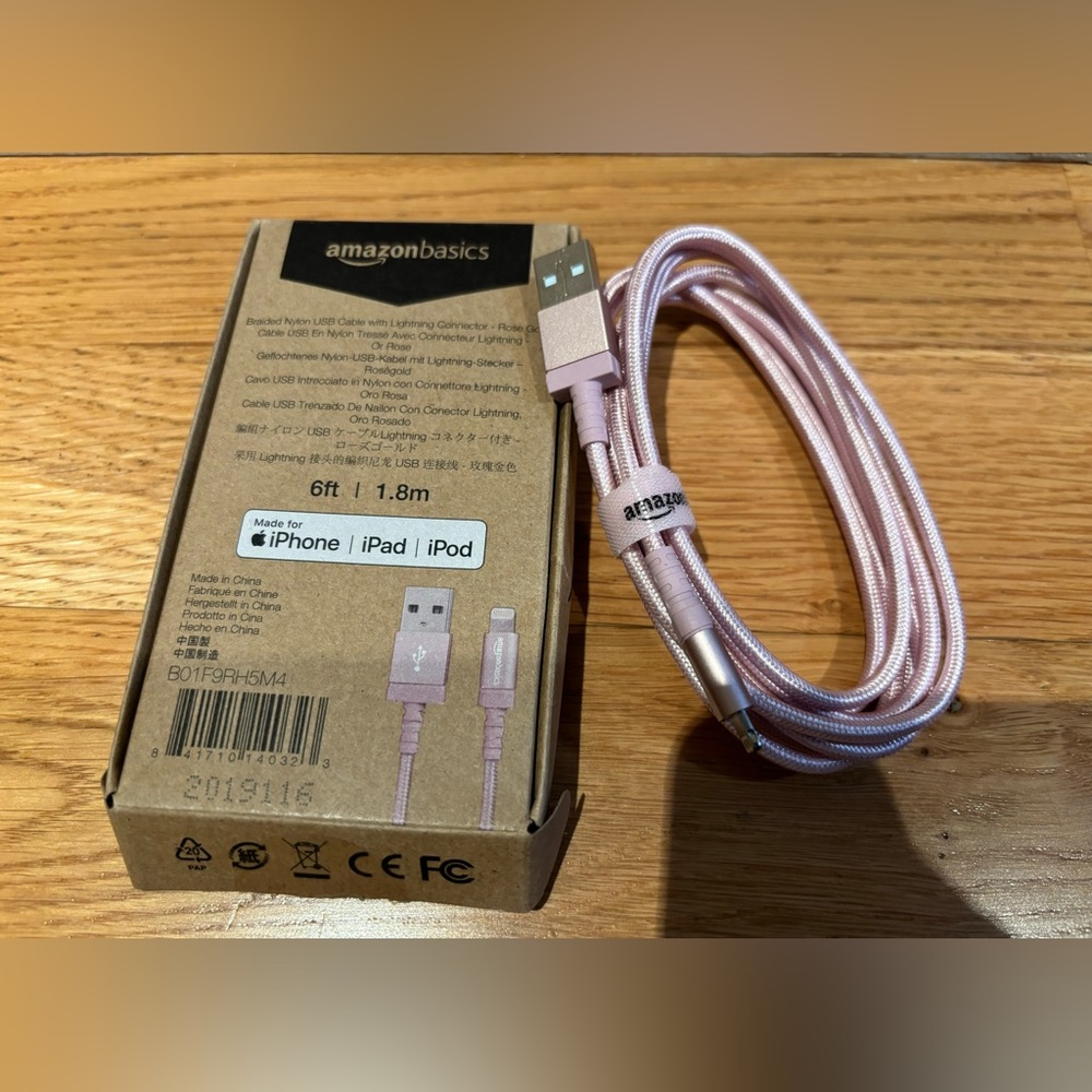 NWT Amazon Basics Charging cord in Rose Gold- 6feet for iPhone or iPad